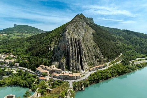 Sisteron. View of the Baume rock and the Durance river from the Citadel, Alpes-de-Haute-Provence.