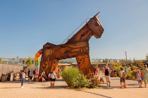 Trojan horse, accessible for children, during Cavalluna summer camp, at SHOWPALAST MÜNCHEN, the