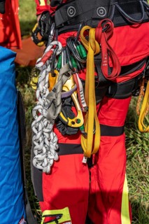 Equipment of the height rescuers of the Gelsenkirchen fire brigade, practising abseiling from a