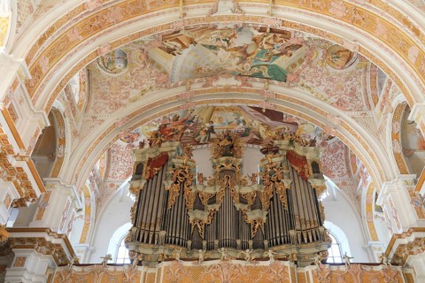 Fresco cycle, ceiling frescoes, interior of the Cistercian abbey church Fürstenfeld in