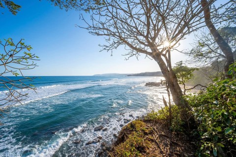 View of coast and sea, Playa Cocalito, coastal landscape in the evening light, Pacific coast,