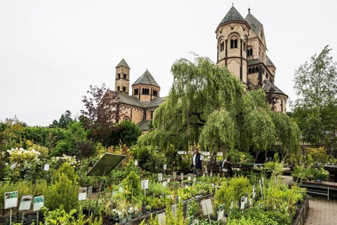 Romanesque monastery church, Benedictine Abbey Maria Laach, Eifel, Rhineland-Palatinate, Germany,