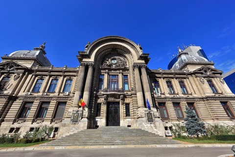 In the centre, office building, bank building, historical building of the CEC Bank, Saving Bank