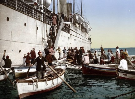 Disembarkation from a passenger ship, Algiers, Algeria, ca 1890, Historical, digitally restored