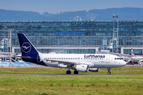 A Lufthansa Airbus A319 aircraft with the registration D-AILE at the airport in Frankfurt, Germany,