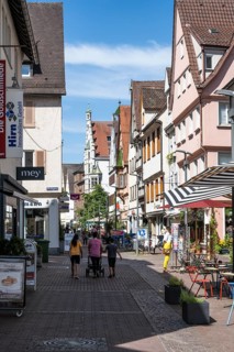 Pedestrian zone, shopping alleyway, harbour alley and old town of Ulm, Baden-Württemberg, Germany,