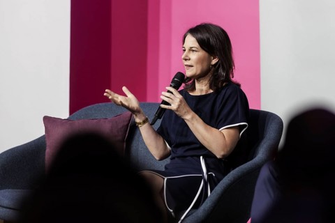 Annalena Bärbock (Alliance 90/The Greens), Federal Foreign Minister, recorded as part of a dialogue