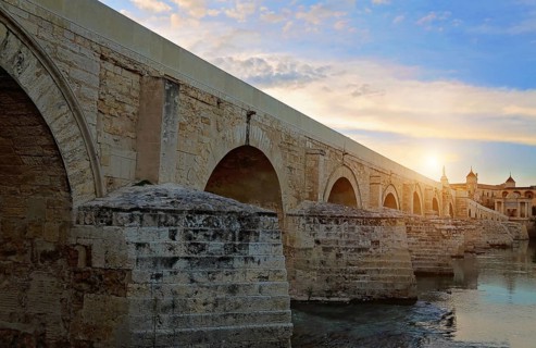 Roman Bridge in Cordoba Spain at sunset