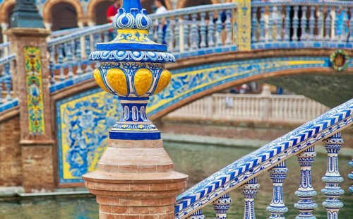 Plaza de Espana, Seville, a plaza in the Parque de María Luisa, a landmark example of Spanish