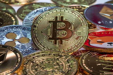 Various cryptocurrencies, symbol coins, optical placeholder for the digital currency, blockchain,