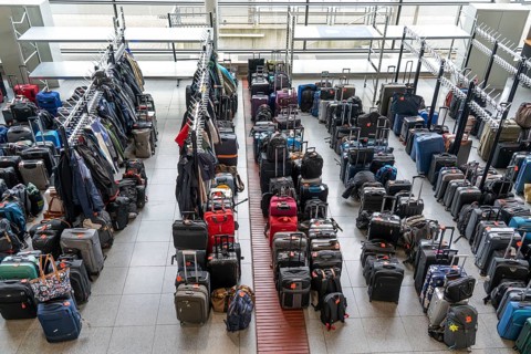 Luggage storage, cloakroom, in an exhibition hall, at the Hannover Messe, Lower Saxony, Germany,
