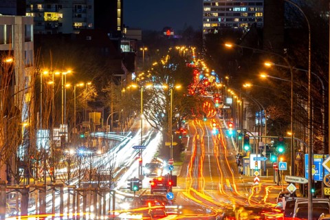 Evening city centre traffic, rush hour, Alfredstraße, B224, in Essen, Germany, Europe