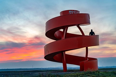 Sculpture Haldenzeichen, observation tower, Humbert spoil tip, part of the Lippepark in Hamm, 5