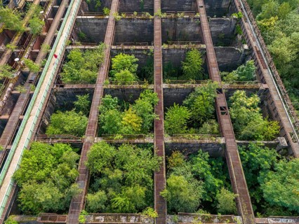 Duisburg-Nord Landscape Park, former Thyssen steelworks, closed in 1985, since then trees have been