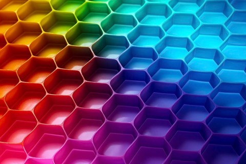 Honeycomb pattern illuminated with vibrant gradient colors abstract background, AI generated