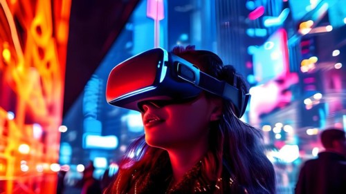 AI generated virtual reality tour highlighting a state of the art futuristic cityscape with
