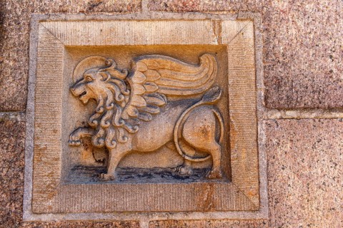 Odense, early Gothic St Albani Church, Roman Catholic church, entrance portal with sandstone