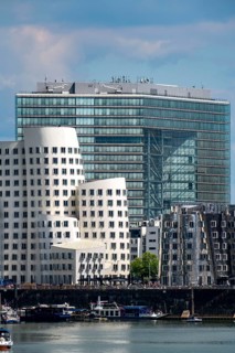 New Zollhof building complex, the Gehry buildings, at the Media Harbour, behind the Stadttor