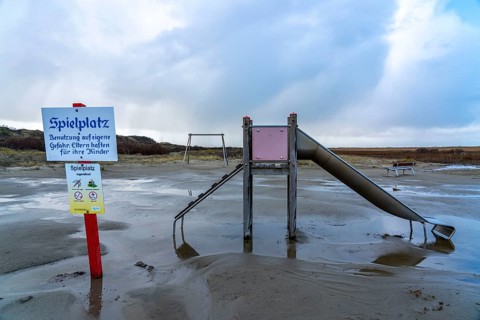 Playground on the beach, in the west of Borkum, island, East Frisia, winter, season, autumn, Lower