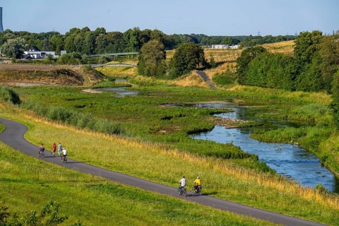 Emscherland, a new nature and water adventure park on the renaturalised Emscher, at the water