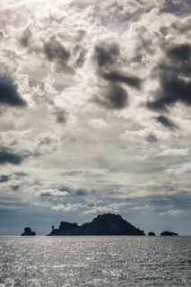 Island landscape with dramatic thunderstorm sky, thunderstorm, storm, stormy, cloudy, gloomy,