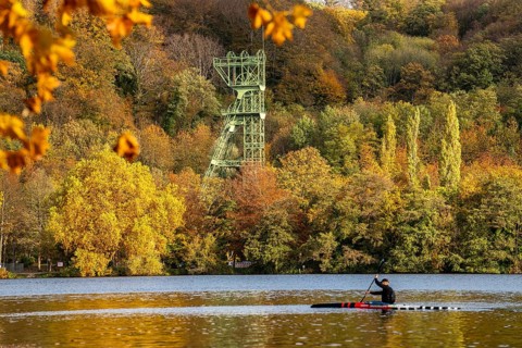 Lake Baldeney, on the western shore, Heisingen district, headframe of the former Carl Funke