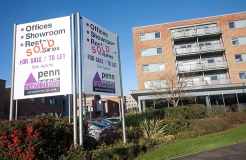 Sold sign for Penn estate agent commercial property at the Waterfront development around the Wet