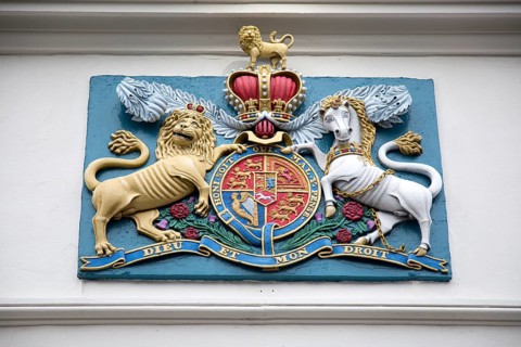 Royal Coat of Arms, Dieu et mon droit, Falmouth, Cornwall, England, UK