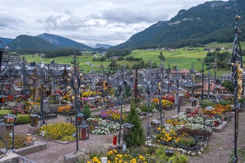 Cemetery with wrought-iron grave crosses, Castelrotto South Tyrol Italy