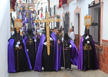 Easter Christian religious procession through streets of Setenil de las Bodegas, Cadiz province,
