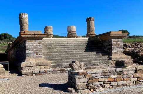 Temple steps at Baelo Claudia Roman site, Cadiz Province, Spain, Europe