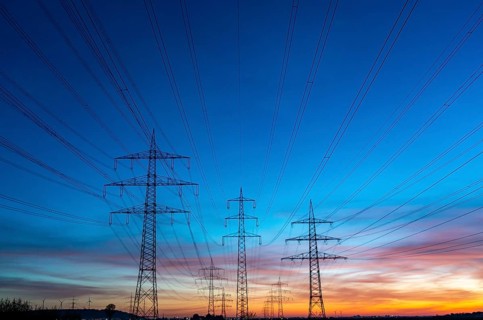 Extra-high-voltage lines, 380 KV, power line, the electricity comes from the Rhenish lignite mining