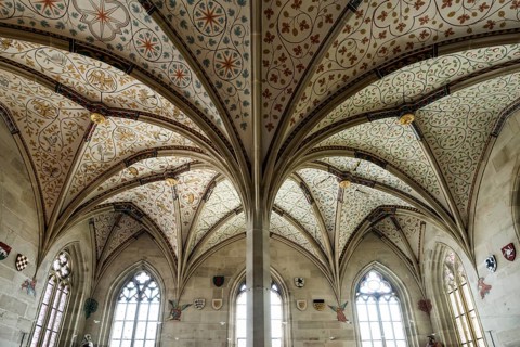 Interior view, summer refectory, Cistercian monastery Bebenhausen, Tübingen, Baden-Württemberg,