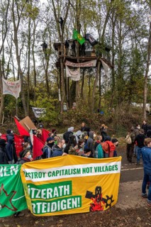 Tree houses with Antifa activists, protest action against the demolition of the village of