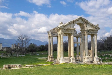 Tetrapylon or propylon in the ancient archaeological site of Aphrodisias, Geyre, Karacasu, Aydin,