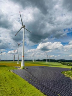 Wind farm near Marsberg, photovoltaic system, utilisation of land for renewable energies,