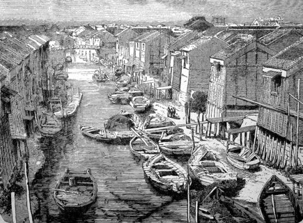 Japan in the late Middle Ages, Boats and houses on the canal to Jedo, the former name of the