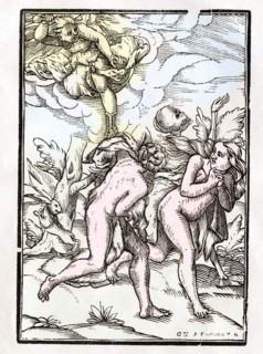 Der Tod kommt für Adam und Eva im Garten Eden Woodcut by Georg Scharffenberg Aus Der Todten Tanz