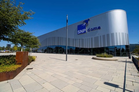 Exterior view of the SNP Dome in Heidelberg. Among other things, the home games of the Academics
