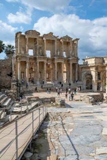 Celsus Library, on the right the south gate of the Agora, ancient city of Ephesus, Efes, Izmir
