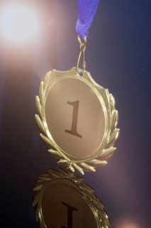 Close-up of a symbolic gold medal