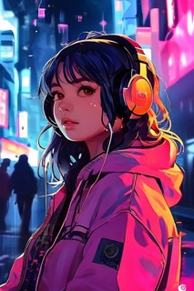 Anime style portrait of a girl with large headphones engulfing her ears, AI generated