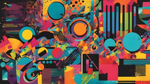 Pop art styled music album illustration featuring abstract crayon patterns and erratic lines in