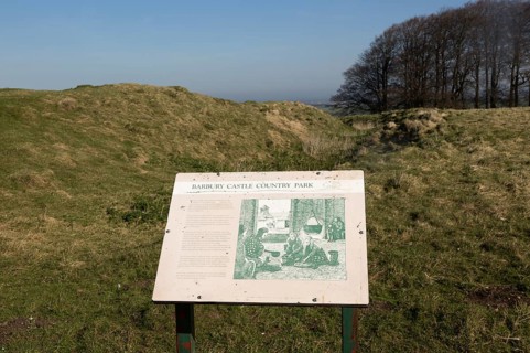 Information panel notice at Barbury Castle Country Park, Iron Age hill fort, Wiltshire, England, UK