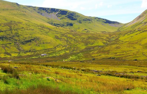 Upland landscape view to Foel Gron mountain, Mount Snowdon, Gwynedd, Snowdonia, north Wales, UK
