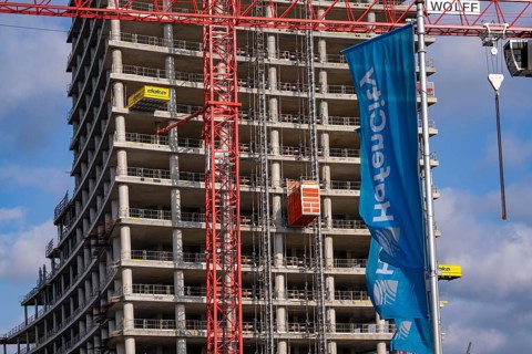 Shell of the Elbtower construction project, the architectural completion of Hafencity Hamburg, in