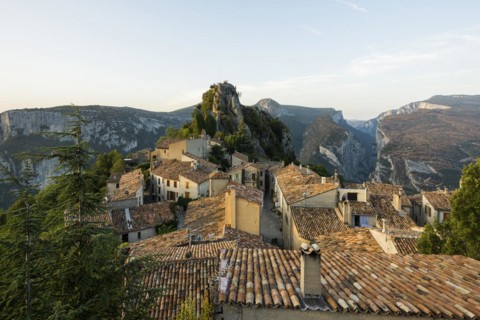 Mountain village, sunrise, Rougon, Verdon Gorge, Gorges du Verdon, Alpes-de-Haute-Provence