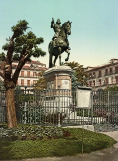 Monumento de Felipe III, Madrid, Spain, c. 1890, Historical, digitally restored reproduction from a