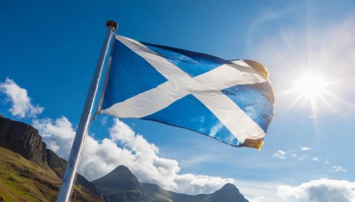 The flag of Scotland flutters in the wind