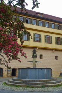 Hohentübingen Palace, fountain in the palace courtyard, University of Tübingen Museum MUT, higher